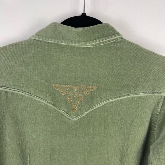 Roper Green Corduroy Embroidered Button Up Long Sleeve Western Shirt Size Medium - Picture 7 of 10